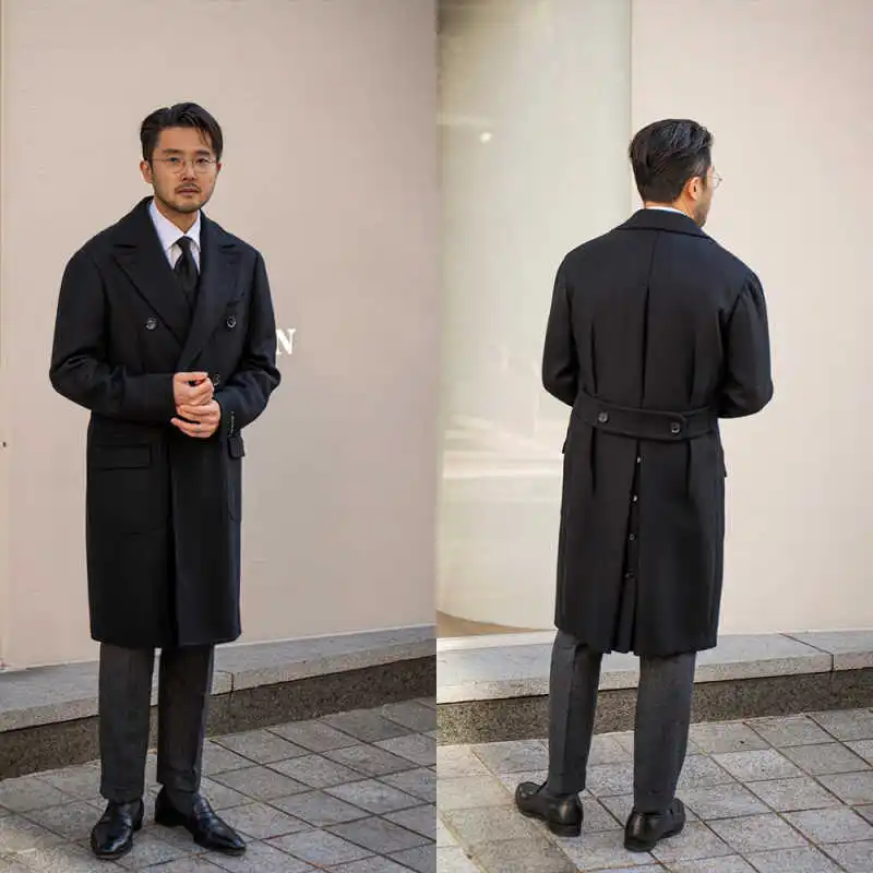 

Красивое свободное шерстяное пальто, мужское толстое двубортное длинное пальто, повседневное официальное мужское теплое пальто по индивидуальному заказу
