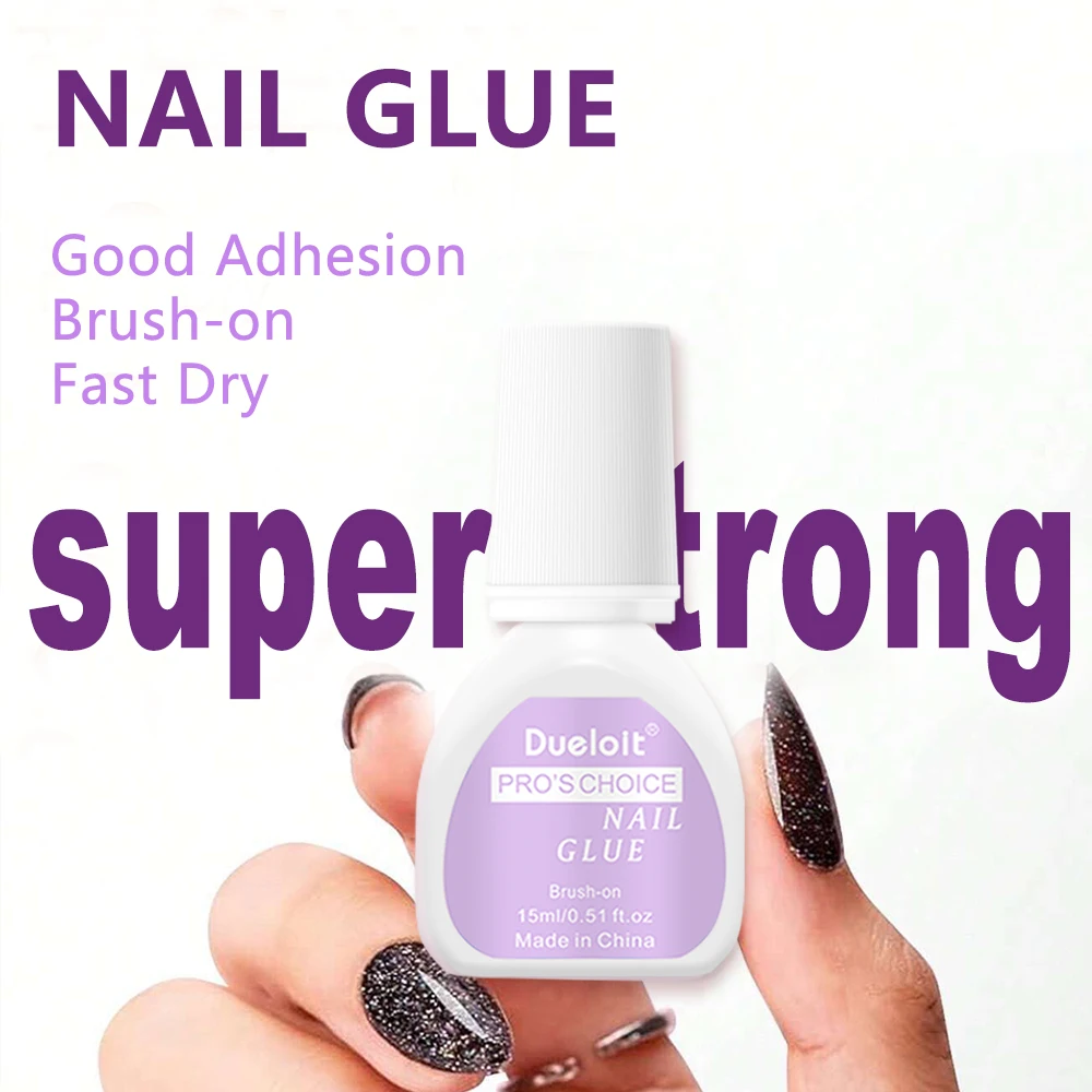 Dueloit Quick-Dry Nail Glue with Built-In Brush, 0.51oz for Press-on Nails, Acrylic False Nails, No Need for Nail Lamp