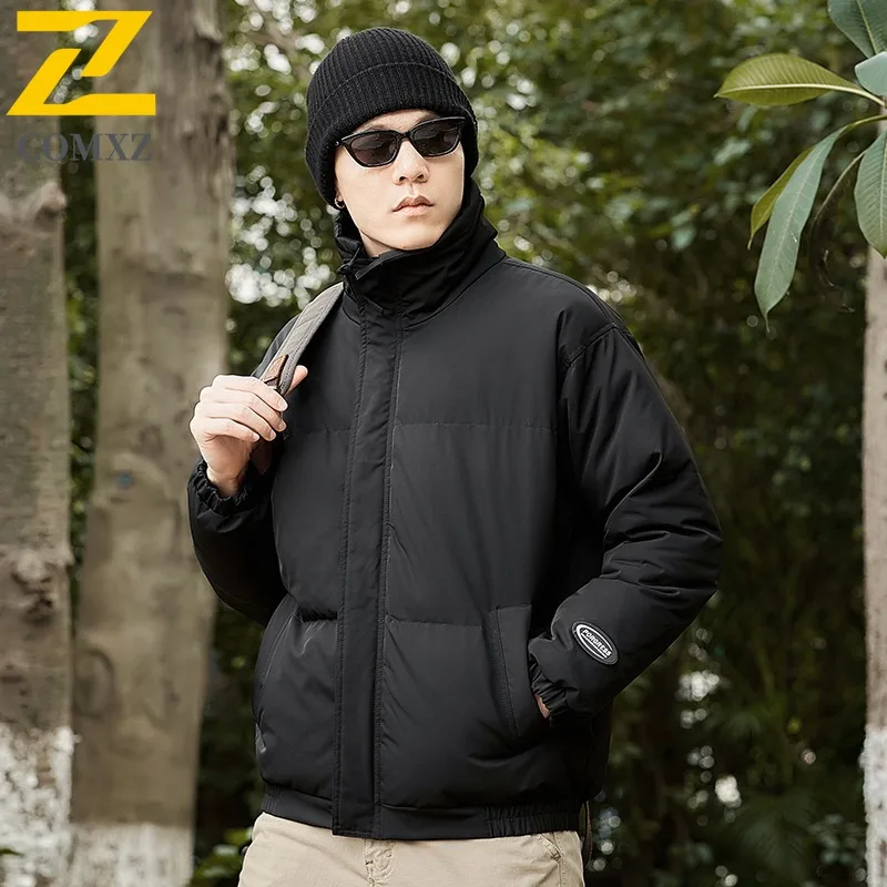 COMXZ 2025 Mens Womens Fleece Lined Thickened Stand Collar Winter Jacket Waterproof Windproof Outdoor Sports Lightweight Coat