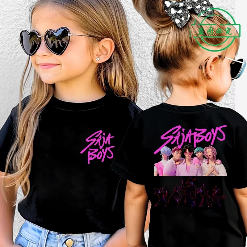 KPop Demon Hunters Saja Boys Kids Clothing Summer Cartoon Derpy Tiger Clothes Fashion Boys T-shirt Cotton Children's T Shirts image 3