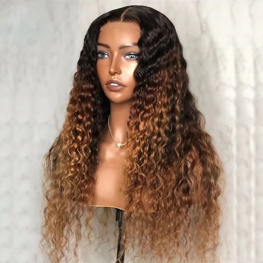 

Soft 26Inch 180%Density Long Ombre blond Kinky Curly Preplucked Glueless Lace Front Wig For Women With Babyhair Daily Cosplay