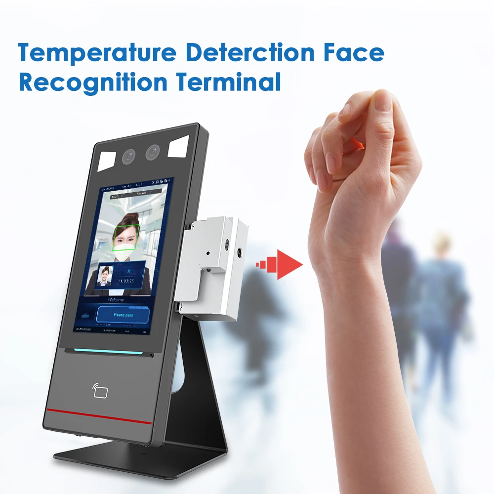 

20000 Dynamic Face Recognition Wrist Temperature Measurement Time Attendance Access Control 7 inch Touch Screen 13.56Mhz Card