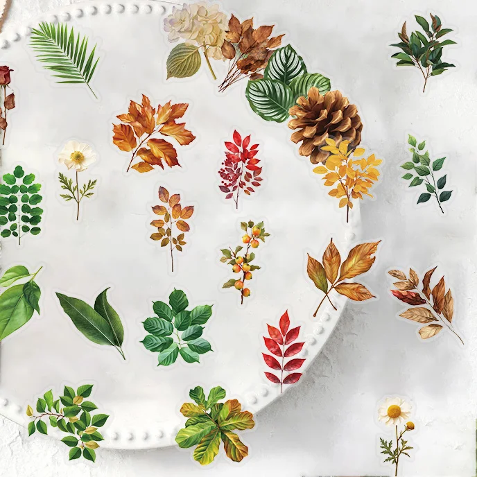 50PCS Plant Collection Green Leaf Decorative PET Stickers Scrapbooking Label Diary Stationery Album Phone Cup Journal Planner