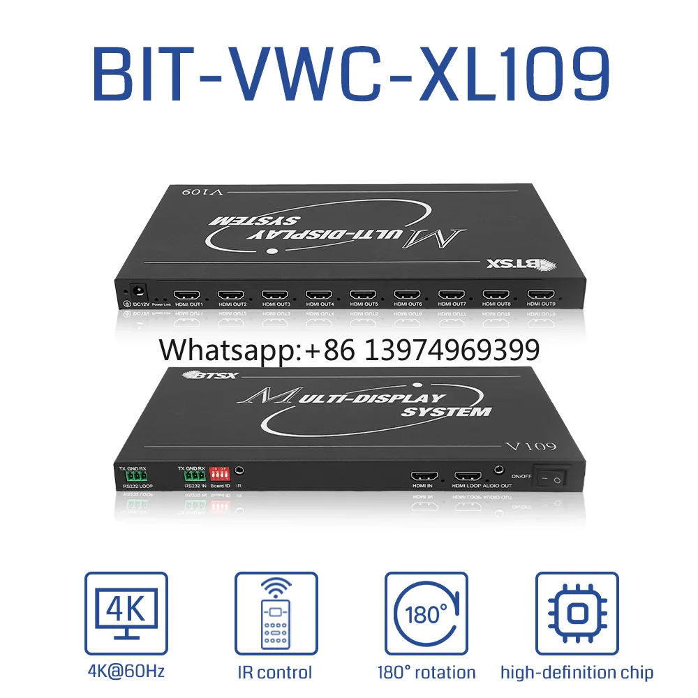 Bitvisus 1-in-9-out FPGA Splicer BIT-VWC-109, 2x2 3x3 1x7 1x9 Splicing, Remote/RS232/PC Control, 4K60Hz Input & Audio Split