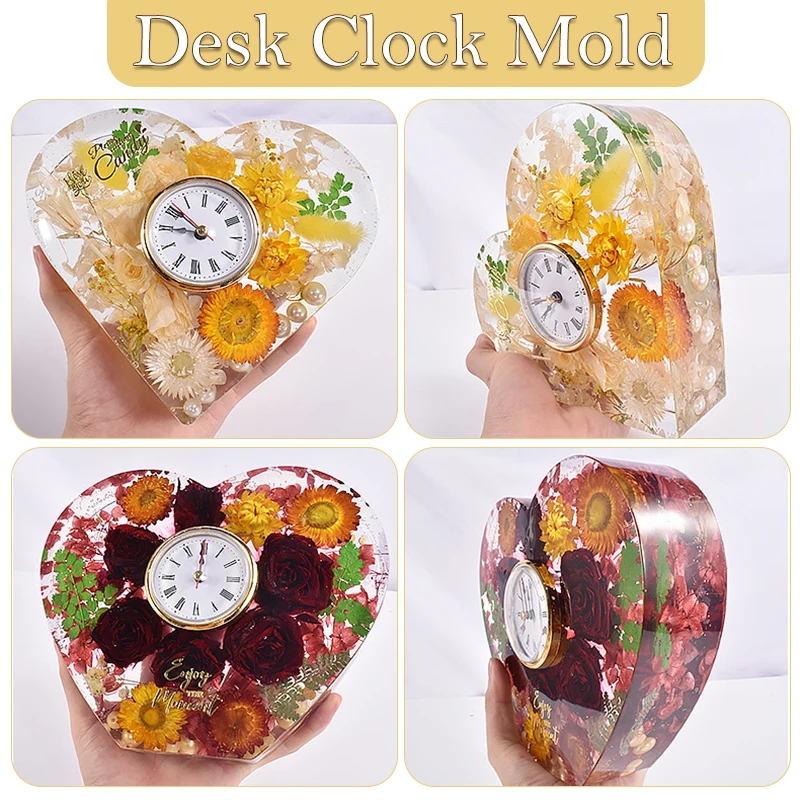 Moules d'horloge en résine de silicone, ornements d'horloge européens géométriques, moule en résine de cristal d'élection, bricolage avec accessoires de mouvement d'horloge