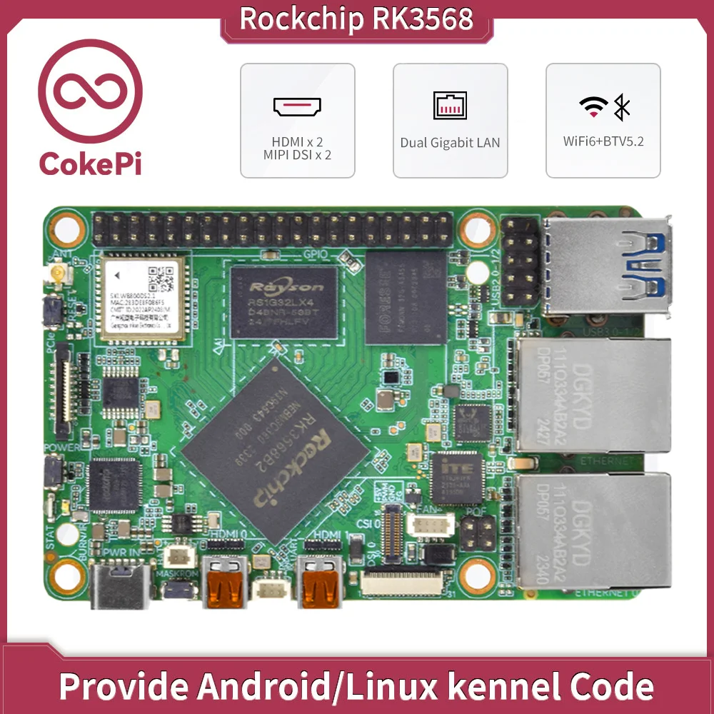 

CokePi 8GB 4GB 2GB RAM RockChip RK3568 WiFi5+BT5.0 BLE Optional 8GB 32GB 64GB eMMC Adnroid Linux for Orange Pi Compute Module 4