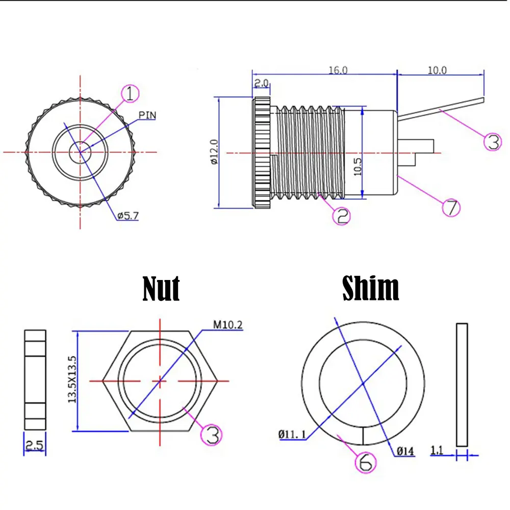 5.5x2.1mm 5.5x2.5mm DC Power Female Jack Socket Nut Panel Mount DC Adapter Connector Gold-plated 30V 10A High Current Connectors