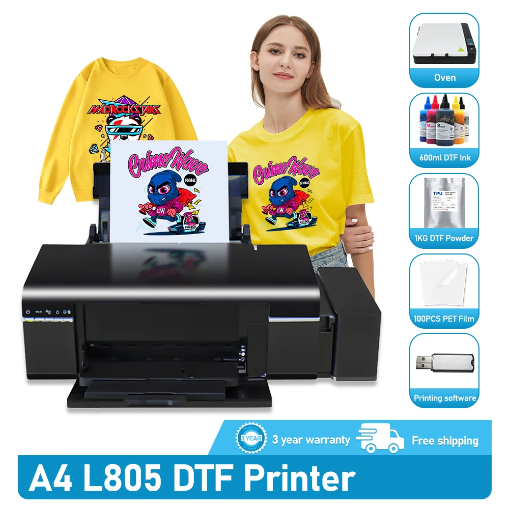 L805 DTF T-shirt Printing Machine A4 DTF Transfer Printer Complete with Oven for T-shirt Fabrics Print A4 DTF Printing Machine