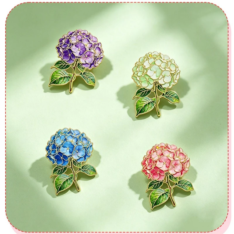 Fashion Luxury Premium Hydrangea Flower Brooch Exquisite Gift Metal Enamel Pin Badge DIY Clothing Bag