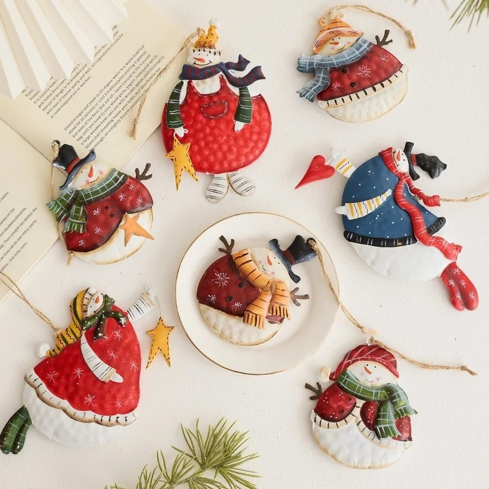 Cute Handmade Snowman Hanging Model Hanging Cartoon Xmas Ornament with Lanyard Iron Christmas Tree Decor Christmas Decoration
