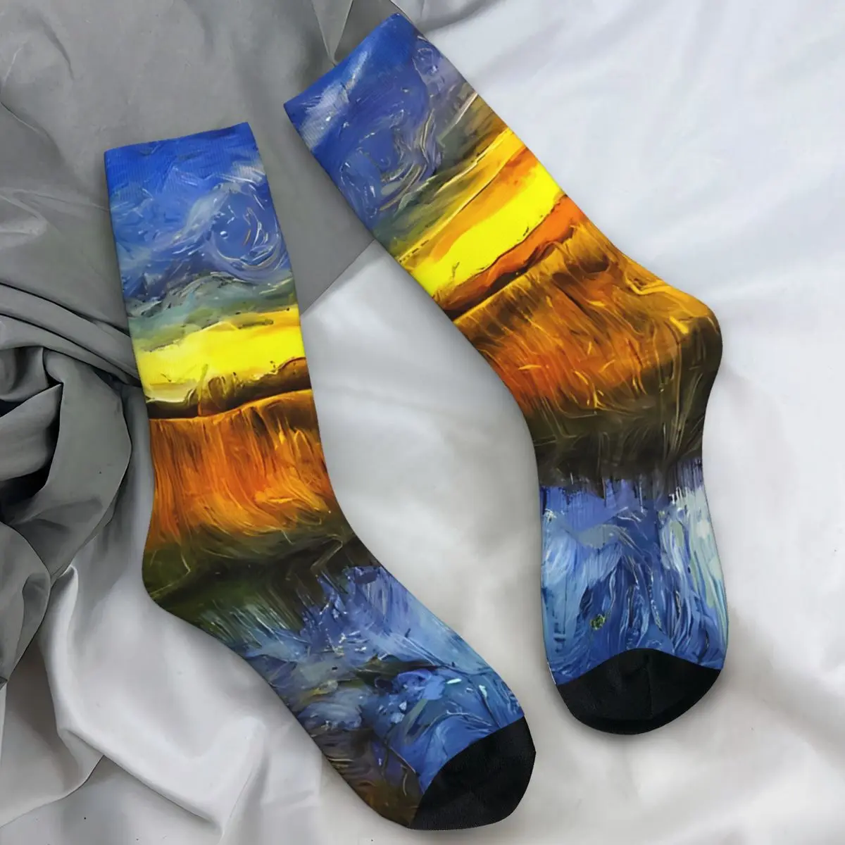

Носки «Закатная река Ван Гога», забавные чулки, зимние нескользящие носки для пар, теплые мягкие дизайнерские велосипедные носки
