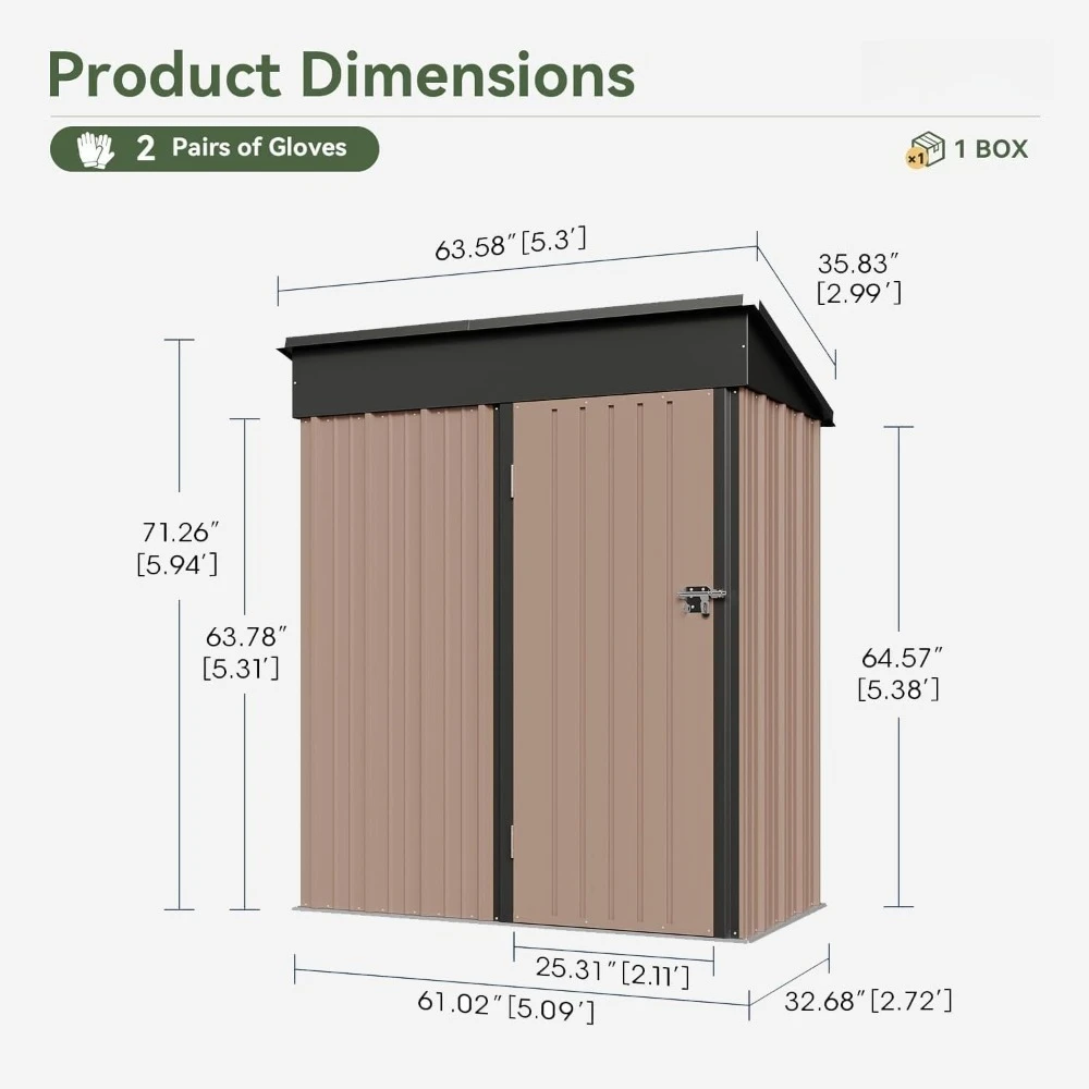 

5x3 FT Shed Outdoor Waterproof Storage Shed, Metal Garden Shed with Lockable Doors & Slooping Roof for Backyard, Patio