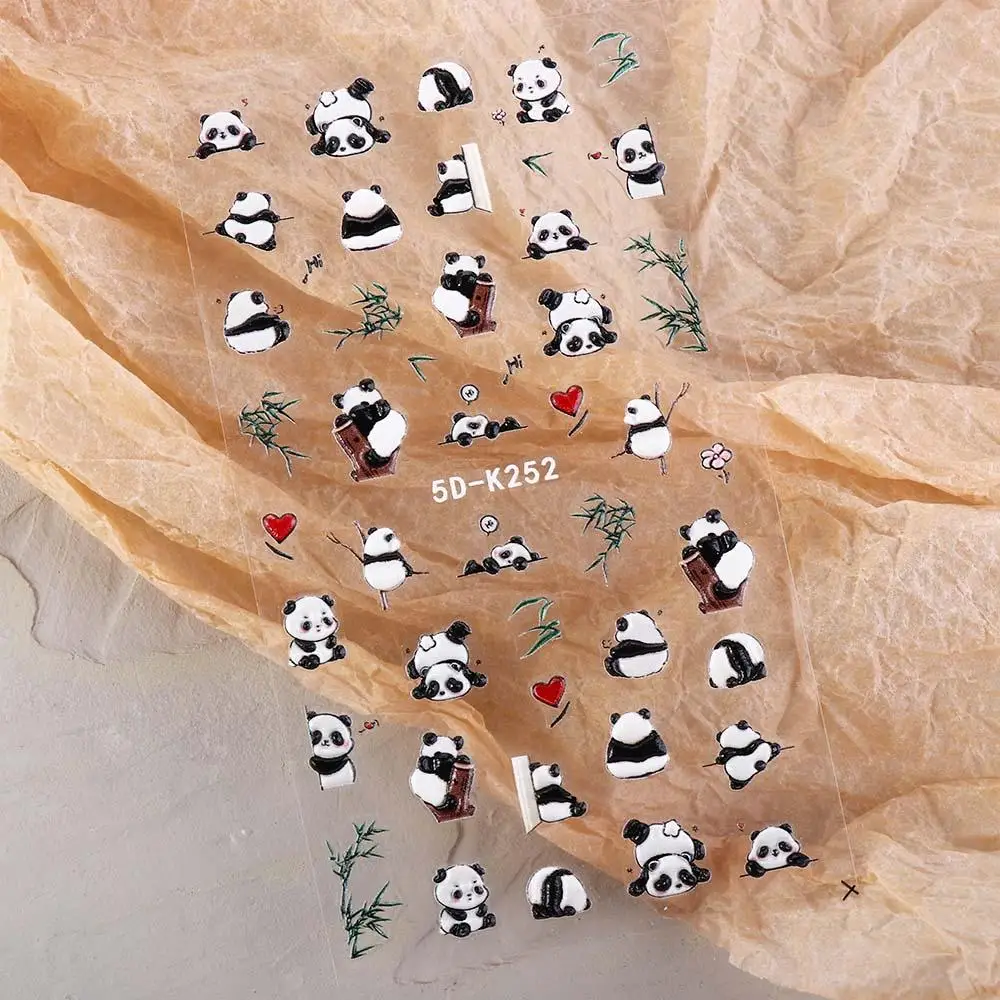 Panda bonito adesivos de unhas animais dos desenhos animados decoração de unhas decalques de unhas de bambu salão de beleza