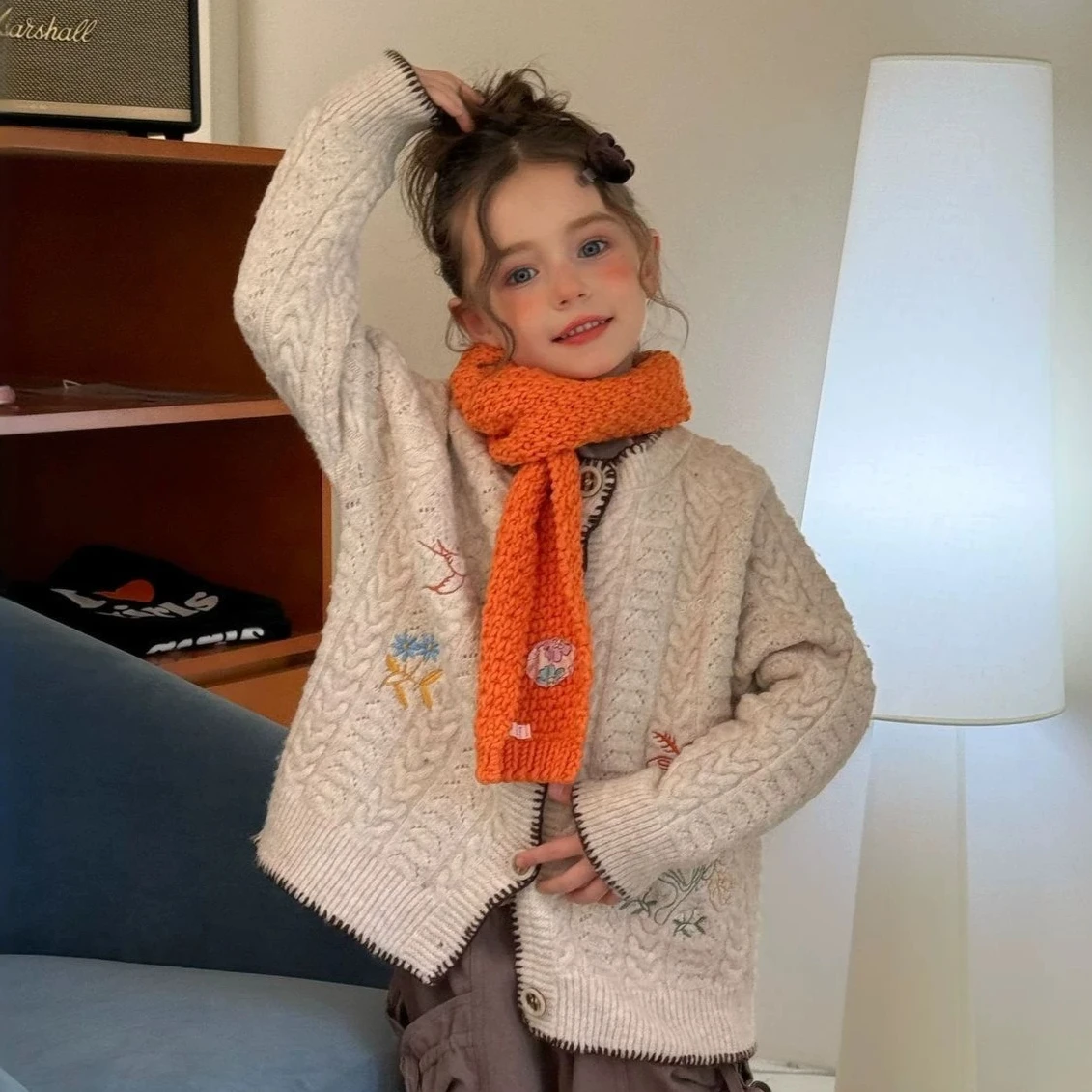 Girls' Sweater 2026 Spring and Autumn New Children's Clothing Girls' Baby Vintage Embroidery Soft Waxy Linen Knitted Cardigan