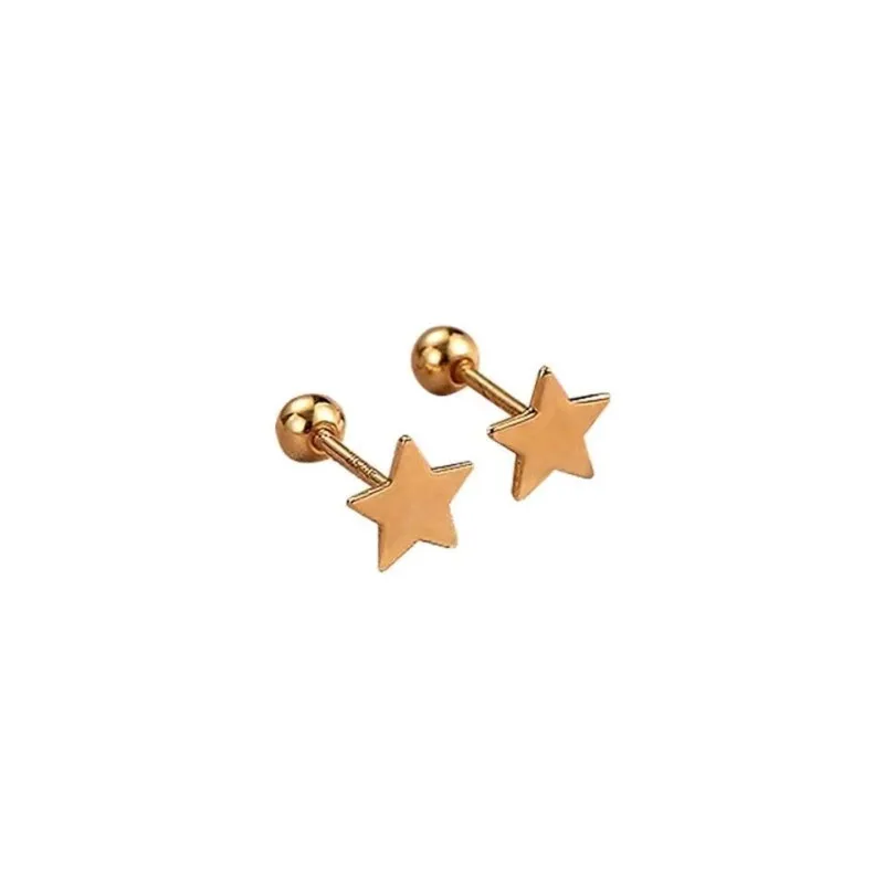 

RUIYI Real 18K Gold Earrings Pure Solid AU750 Gold Earring Five-pointed Star Screw Stud Design for Women Fine Jewelry Gift