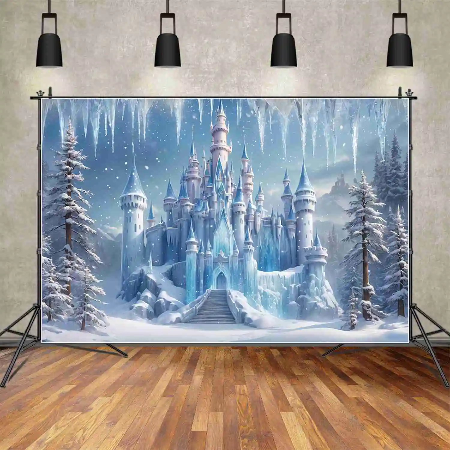 MOON.QG Frozen Princess Birthday Backdrop for Girls Fairy Enchanted Winter Photography Backgrounds Custom Photozone Personalized