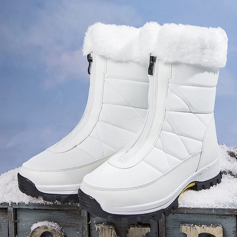 

Winter Outdoor Waterproof White Boots Women Platform Zip Plushed Snow Boots Woman Hiking Sneakers Size 42 botas mujer invierno