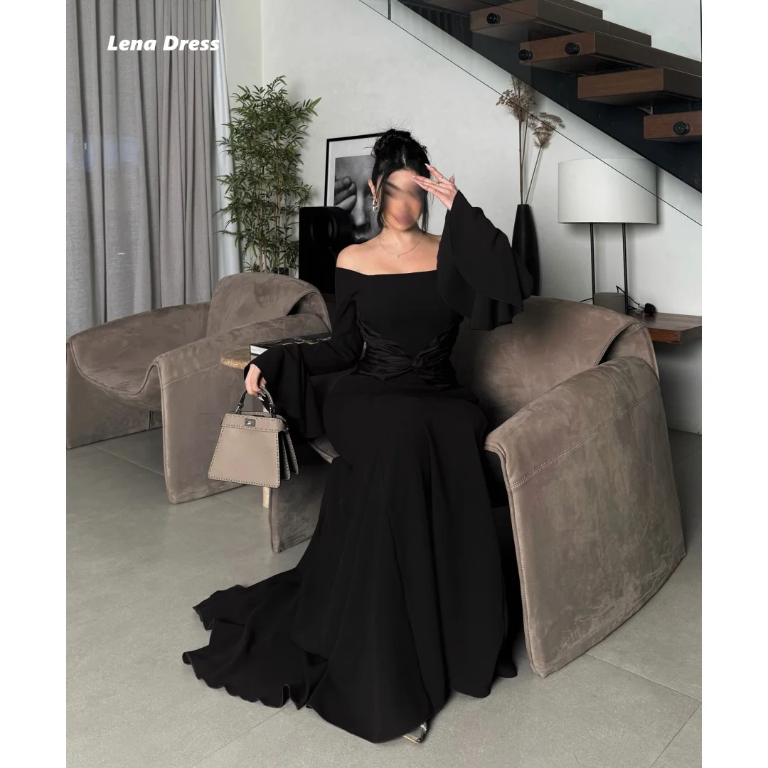 

Lena Square Leader Women's Evening Dress Woman Black Custom Made Elegant Party Dresses Luxury 2025 Long Sleeves Fish Tail Prom