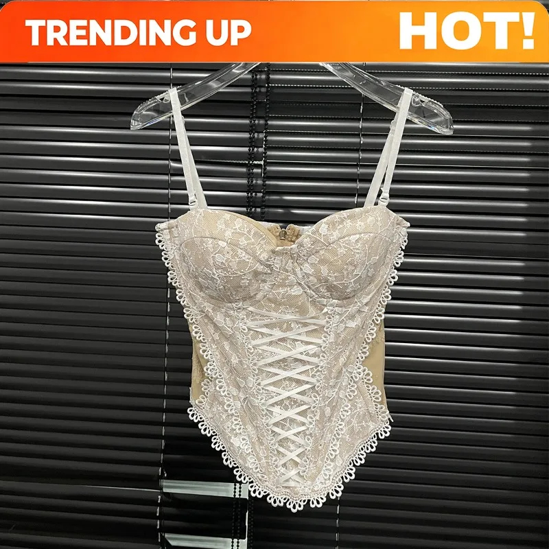 Fishbone Slimming Lace Bralette with Removable Padded Bra 2025 New Arrival American Style Pure Desire Hot Girl Vest Tank Top