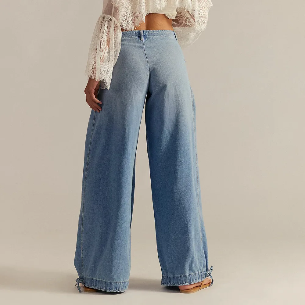 Denim Pant Women Jeans Long Pants Slim Fit Mid Waist Straight Trousers Regular Y2k Streetwear Elegant Splice Work Casual 2025