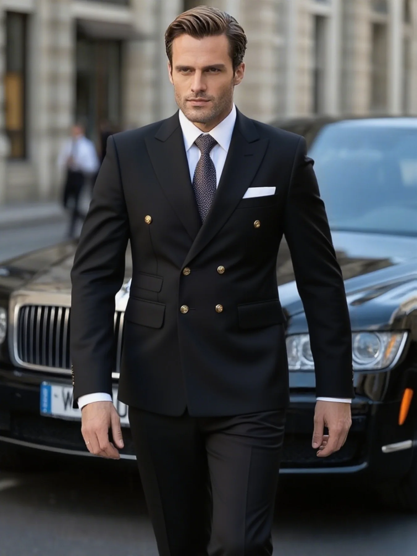 

Elegant Wedding Suit Set for Men Double Breasted Peak Lapel Blazer Pants Office Party