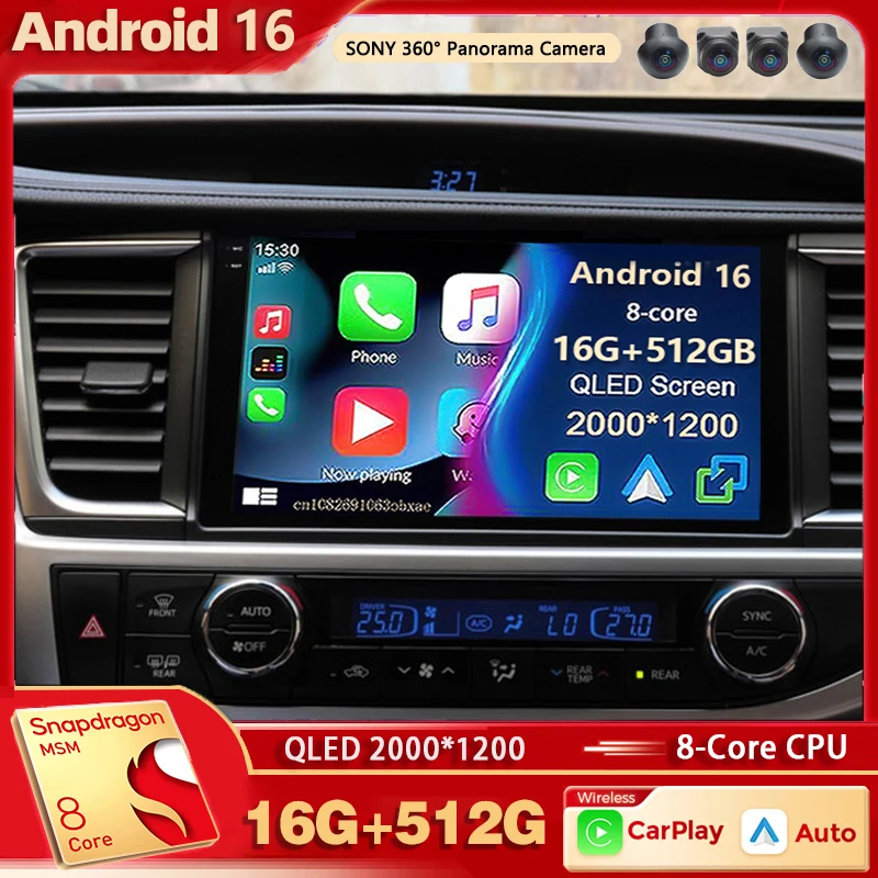 Android 16 Qualcomm For Toyota Highlander 3 Kluger 2013-2018 2K QLED Android Car Radio Multimedia Video Player BT Stereo CarPlay