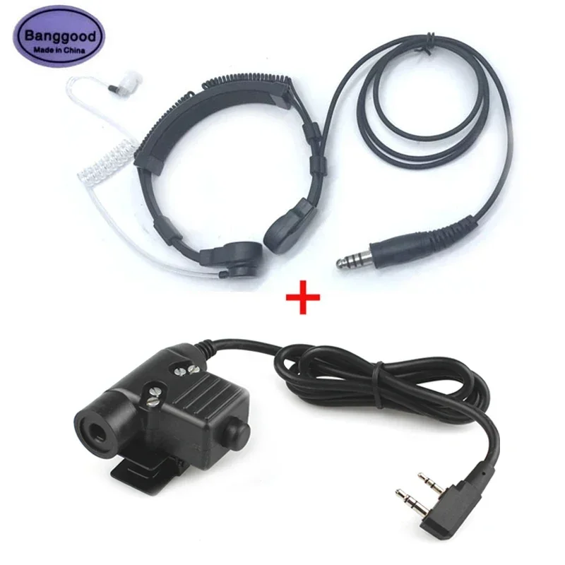 Air Tube Throat Vibration Mic Headset + Z Tactical U-94/A U94 PTT for Kenwood Baofeng UV-5R UV-5RE Plus BF-888S UV-6R H777 Radio