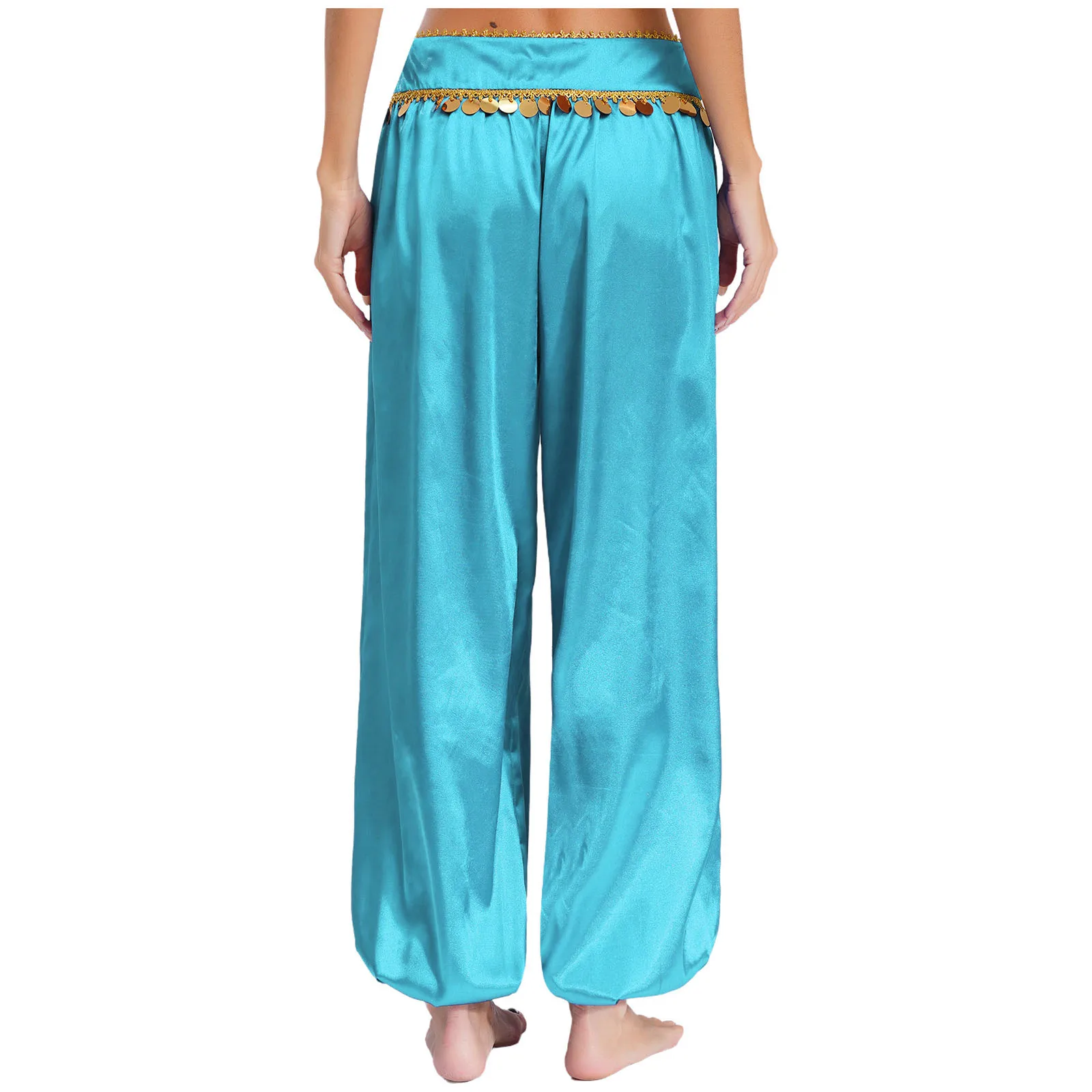 Womens Buikdans Broek Halloween Arabische Broek Lage Taille Pailletten Losse Harembroek Baggy Broek Dans Broek Prestaties Kostuum