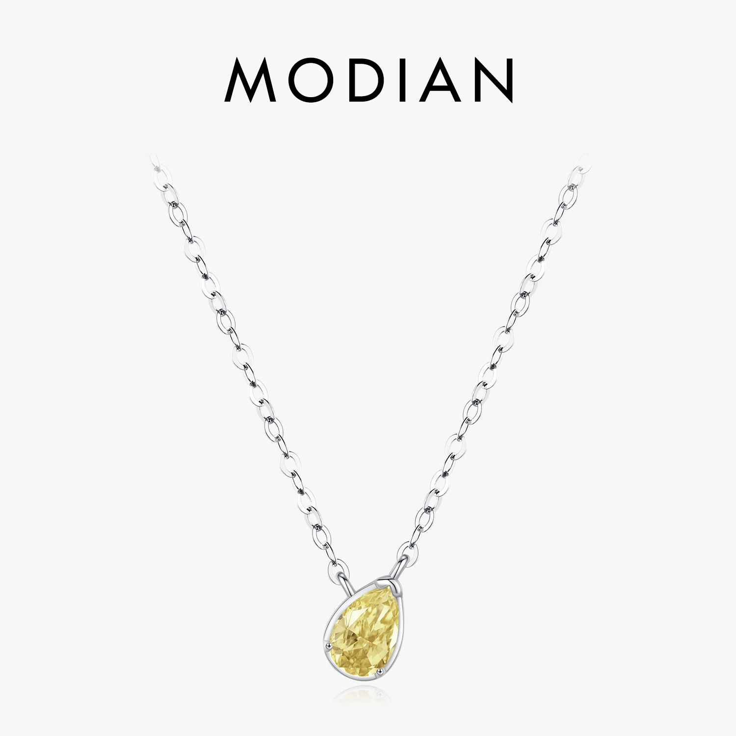 MODIAN Yellow Teardrops Zirconia Simple Necklace Elegance 925 Sterling Silver For Women Banquet Fine Jewelry Accessories