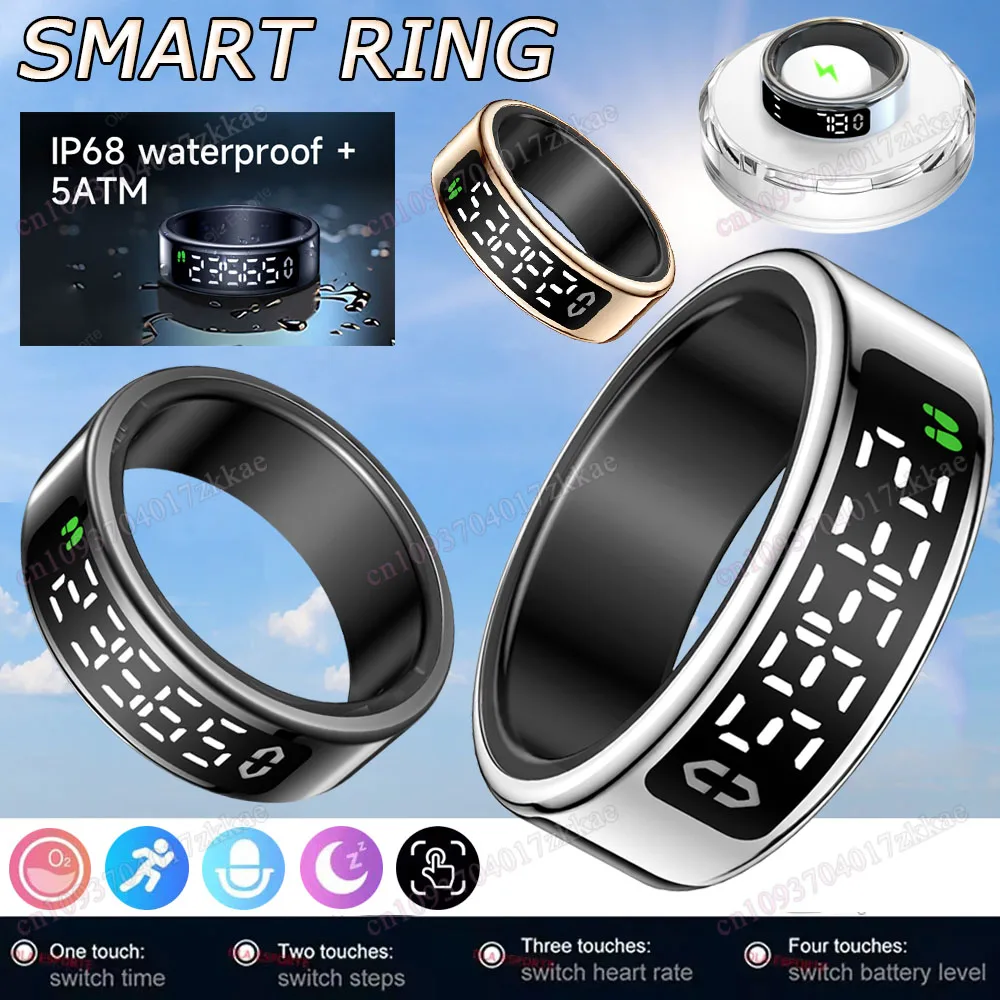 

Смарт-кольцо для мужчин и женщин, светодиодный экран, мониторинг сердечного ритма, кислорода в крови, несколько спортивных режимов, IP68 и 5 атм, водонепроницаемый Pk SR08