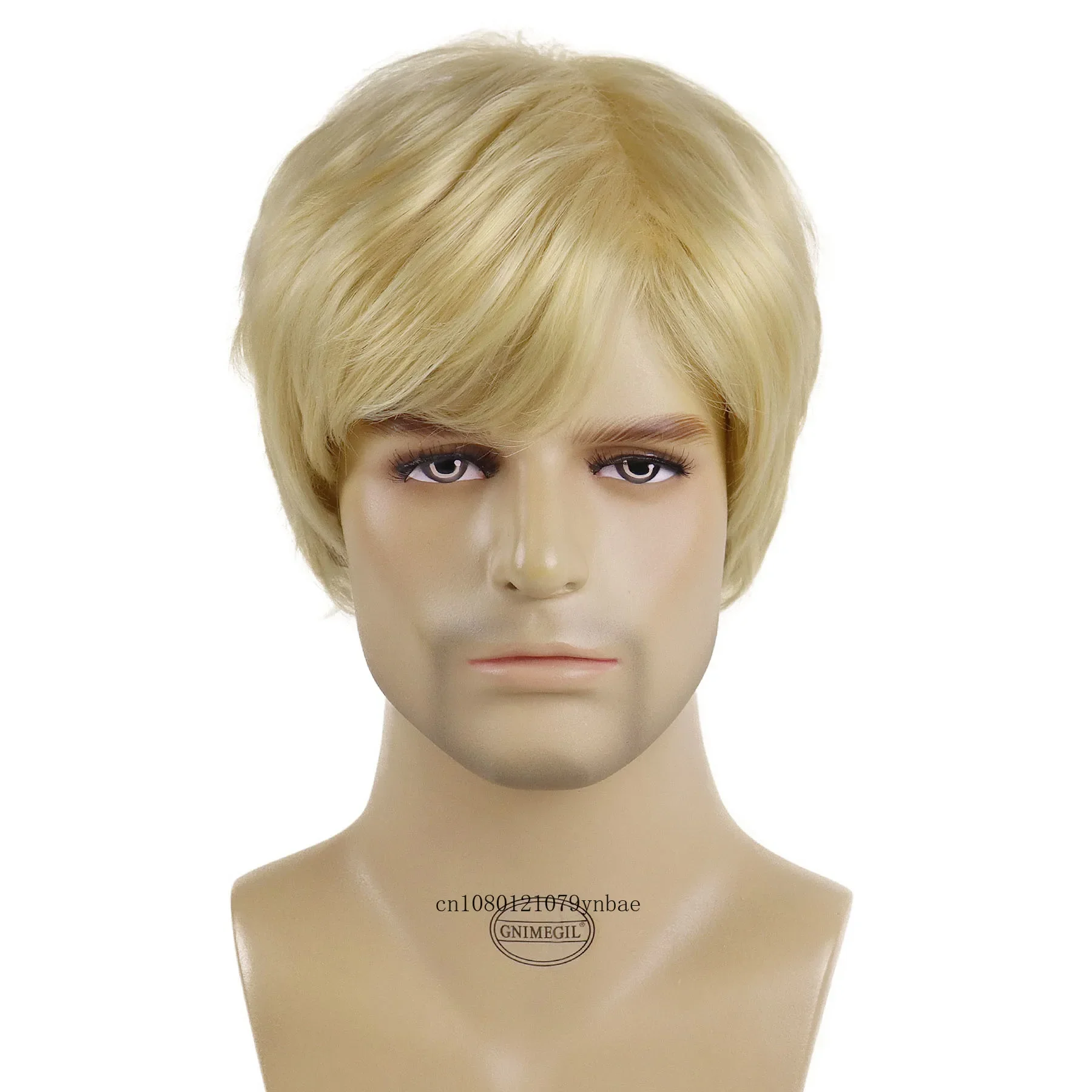 Short Blonde Synthetic Wig for Men Male Straight Wigs with Bangs Heat Resistant Fiber Daily Cosplay Party Adjustable Cap Size