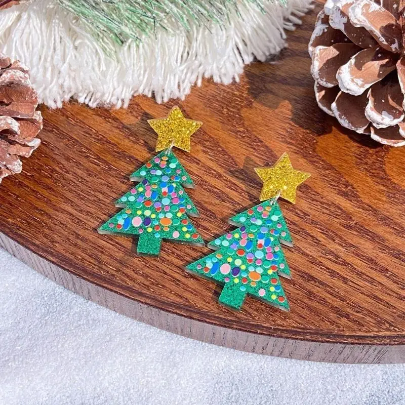 39BD Multicolour Rainbow Earrings Elegant Christmas Tree Sequins Earrings Jewelry