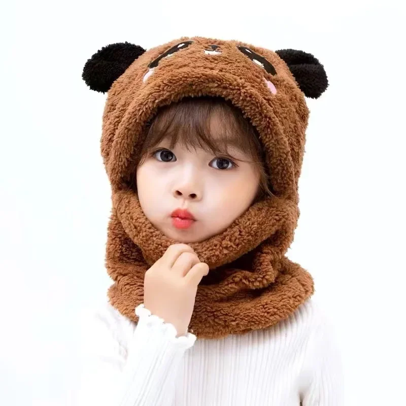 New Autumn and Winter Cute Children Cartoon Scarf Hat Two-piece Double Fleece Warmth Boy Girl Child Adult Parent-child Baby Hat