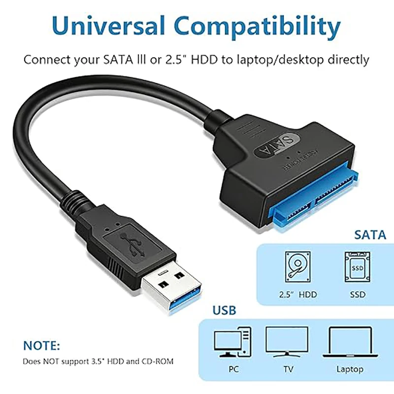 SATA to USB 3.0 Adapter Cable for 2.5 inch Hard Drive HDD/SSD Data Transfer,2in1 Sata Cable  External Hard Drive Converter image 4
