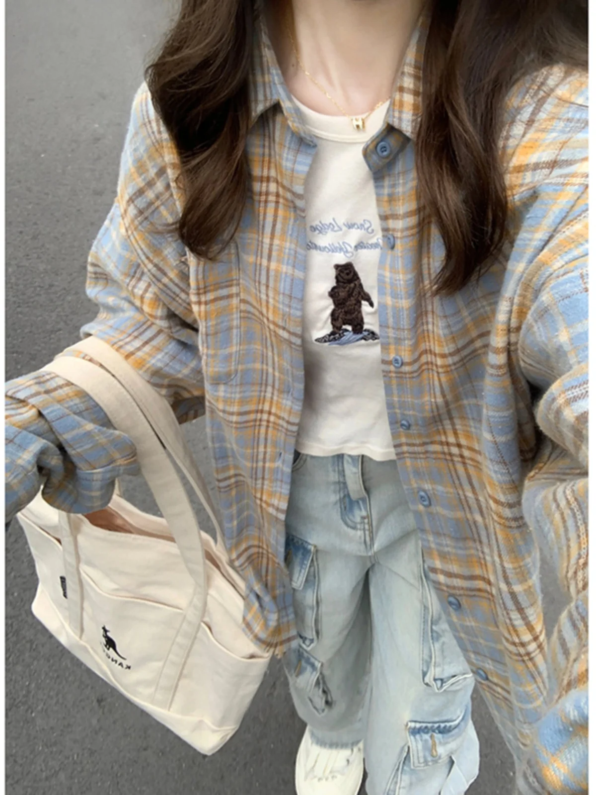 

Vintage Plaid Long Sve Men's irt American Retro Sle Spring Outerwear Polyester Fiber Loose Fit Color Blo Waed