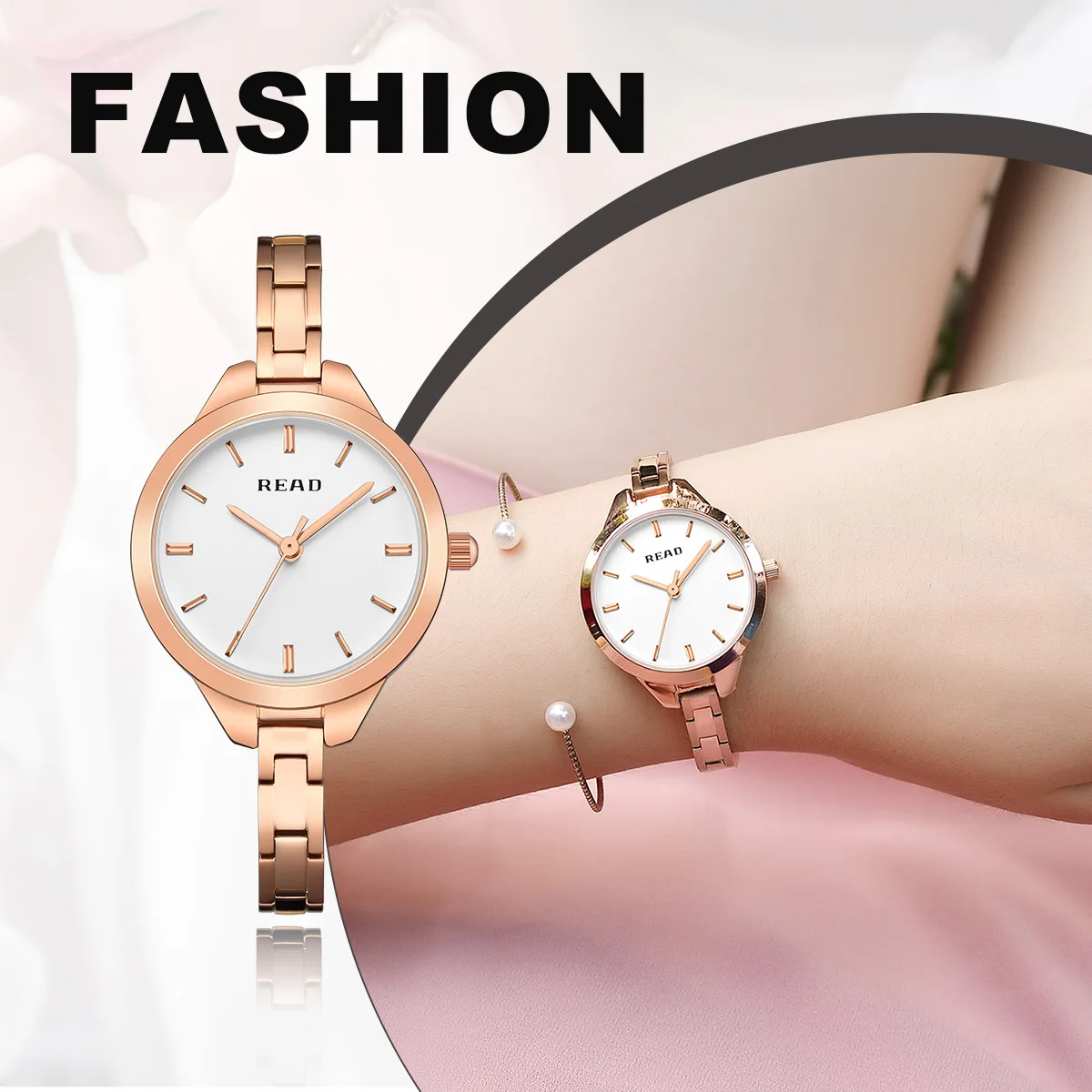 READ Round White Dial Ladies Quartz Watch | Rose Gold Metal Bracelet | 3ATM Daily Waterproof | High Hardness Glass