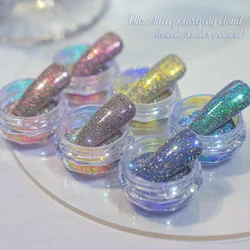 1 Box Aurora Reflective Glitter Nail Powder Holographic Broken Diamond Chrome Sparkly Flash Nail Pigment Gel Polish Rubbing Dust