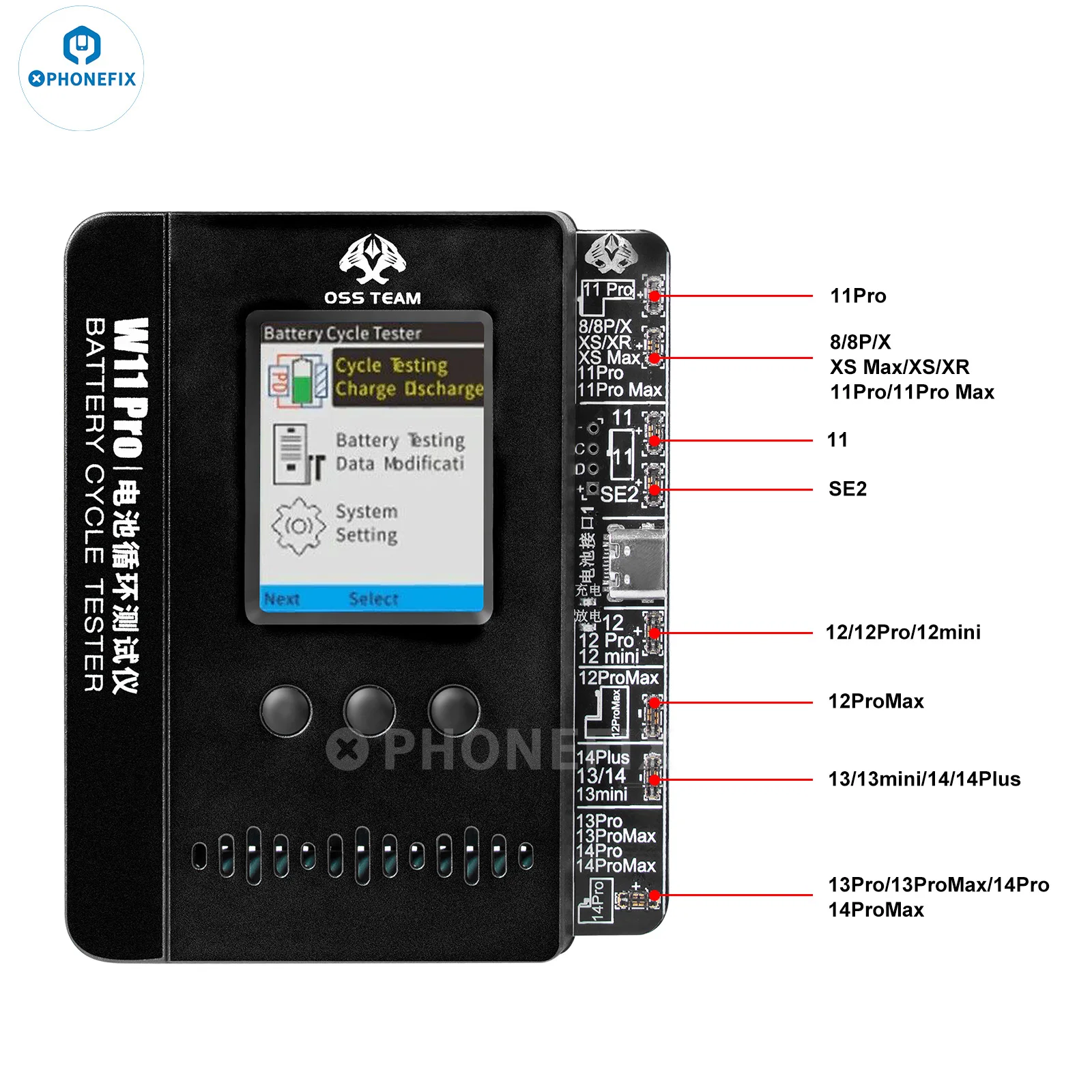 เครื่องมือซ่อมแซมแบตเตอรี่ W11มืออาชีพสำหรับ IP8-14/โปร/พลัส/โปรแมกซ์แก้ไขข้อผิดพลาดข้อความสุขภาพแบตเตอรี่เครื่องมืออ่านข้อมูล