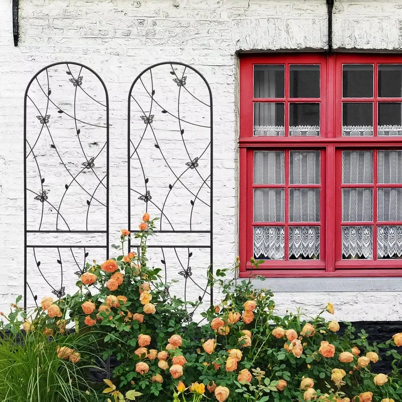 Iron Outdoor Balcony Flower Rack Fence Courtyard Garden Climbing Trellis for Rose Clematis Fencing Trellis & Gates