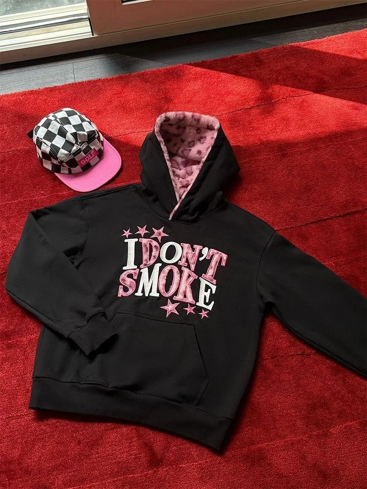 Y2K Harajuku, Sudadera con capucha bordada con diseño de leopardo Retro Para chica, holgada de felpa Sudadera con capucha para mujer de estilo americano Otoño/Invierno