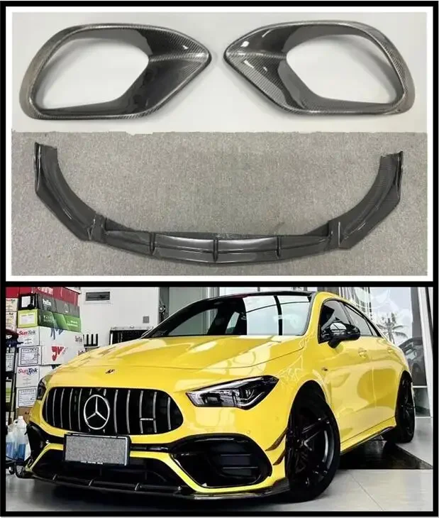 Carbon Fiber Bumper Front Lip Spoiler Fog Lamp Air Vent Outlet Cover For Mercedes-Benz CLA W118 CLA45 45S AMG 2019-2023