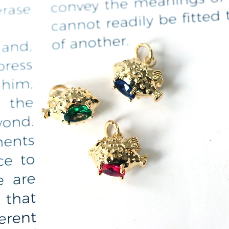 

10 Piece Copper Golden Fish Shaped Pendants Pave Red Zircon Ocean Jewelry Charms For Diy Necklace Making Findings