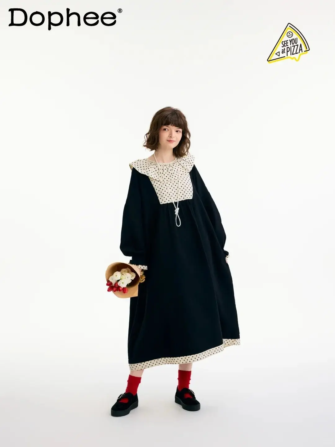 

Новое весеннее платье 2026 года в японском стиле с воротником-стойкой, милое, свежее, художественное, маленькое черное платье для женщин, омолаживающее образ