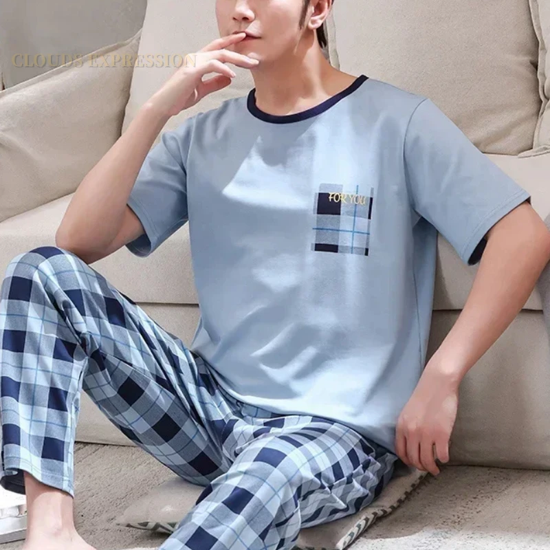 Summer Knitted Pj Short Sleeved Men\'s Pajamas Sets Male Pajama Set Letter Pajama For Men Sleepwear Suit Homewear Size XXXL1264