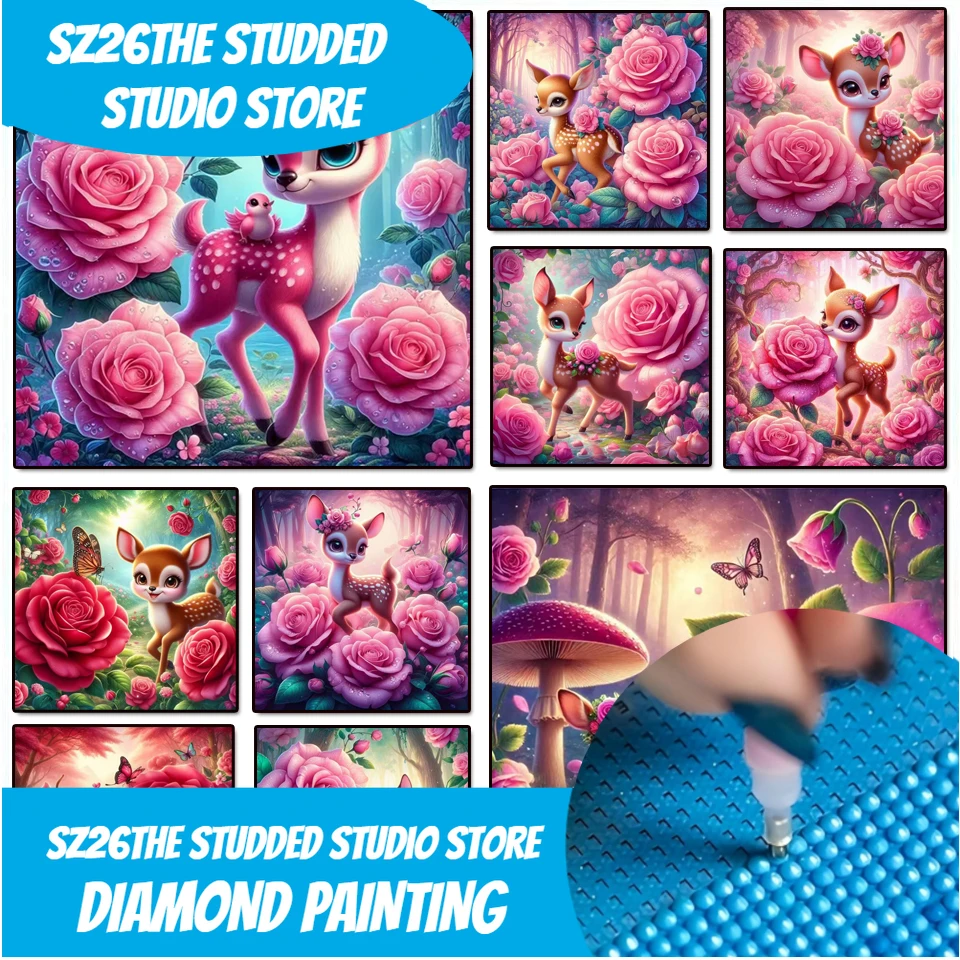 

Sz26Сшипые алмазные картины, наборы для вышивки крестом, милый олень, розовая роза, мозаика, стразы, мультяшные животные, фотографии, вышивка Ho