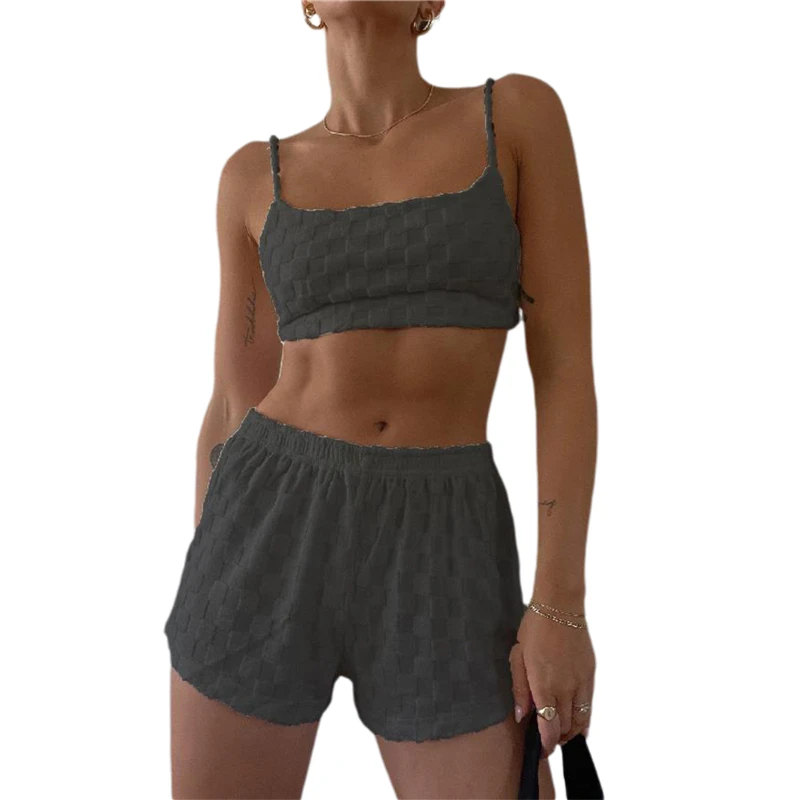 2024 Fashion Women Shorts Sets Outfits Summer Plaid Spaghetti Straps Camisole with Elastic Waist Shorts Clothing Streetwear