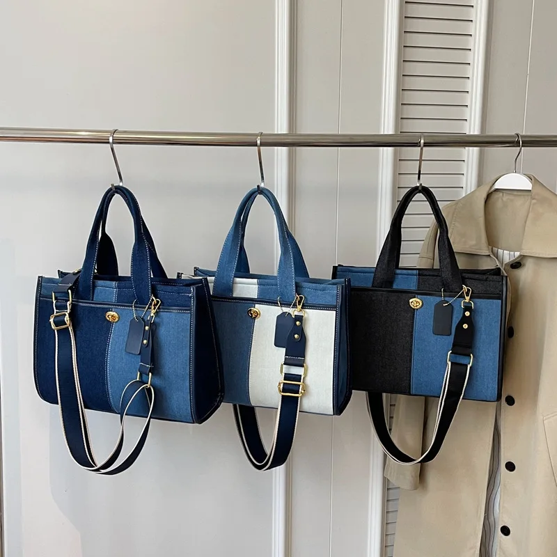 

Джинсовая сумка в стиле пэчворк, универсальная женская сумка на одно плечо большой вместимости.