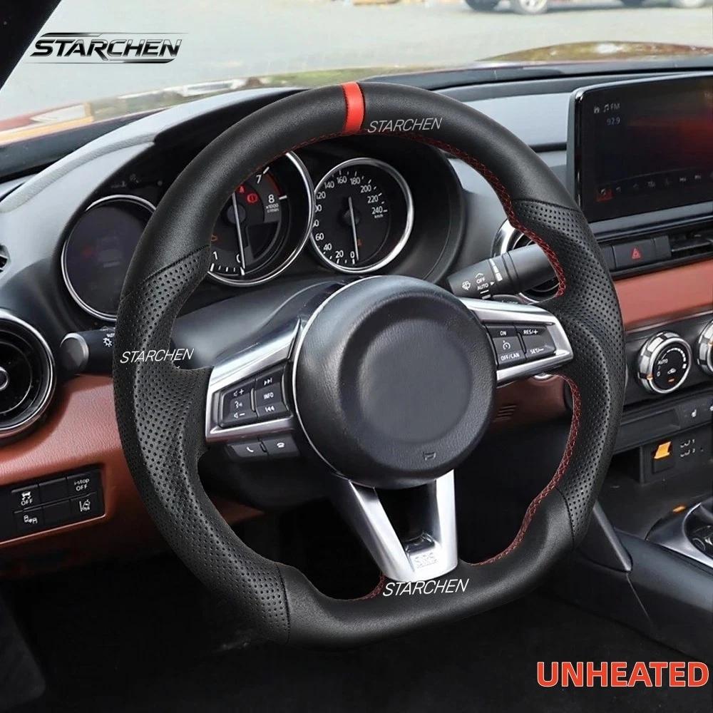 Full Leather Sport Steering Wheel for Mazda MX-5 Miata 2016 2017 2018 2019 2020 2021 2022 2023 2024 2025 2026 Flat Bottom (OEM) Steering Wheel Replacement Non-heated