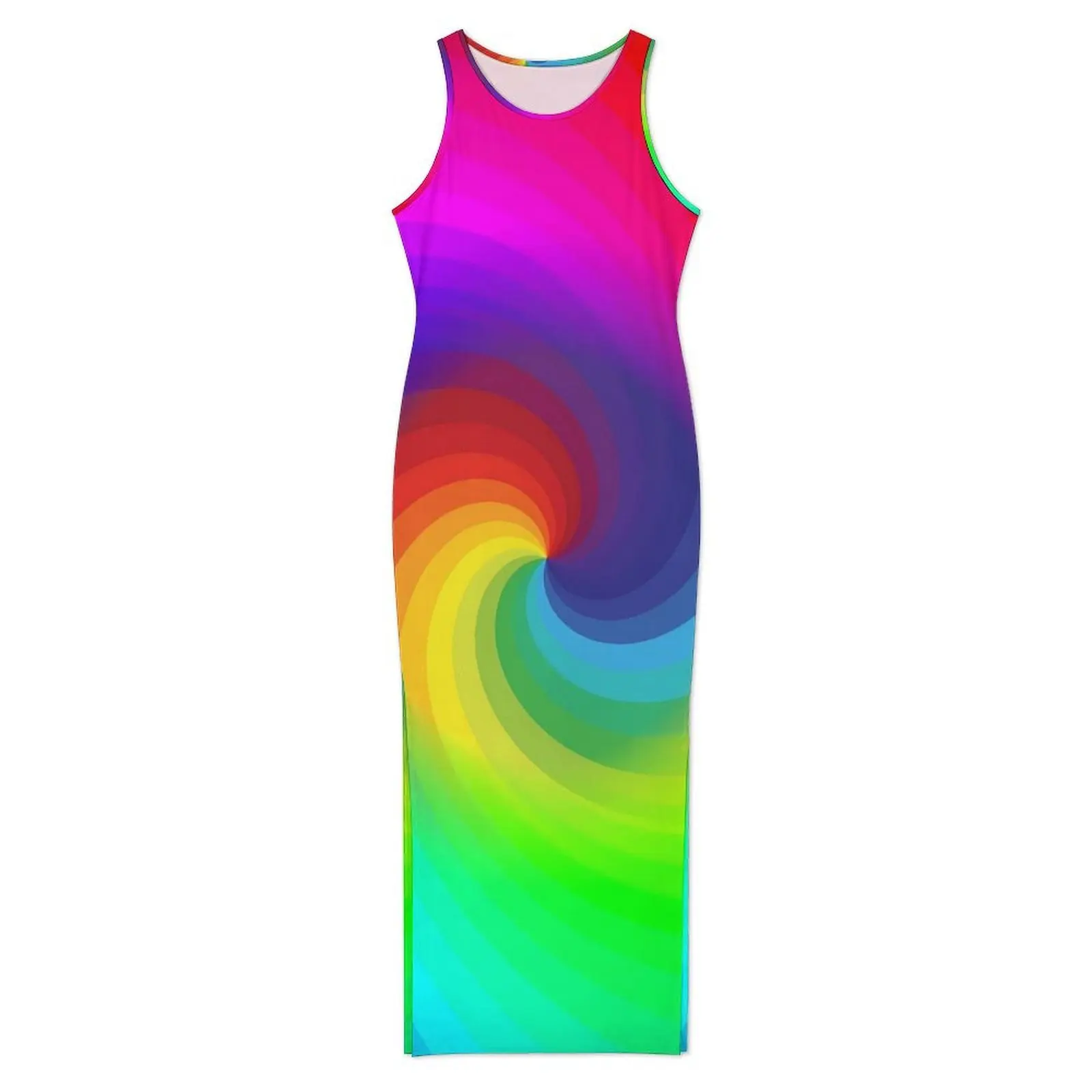 Rainbow Swirl Art Bodycon Dress Summer Colorful Tie Dye Casual Maxi Dresses Female Sleeveless Custom DIY Y2K Fashion Dress