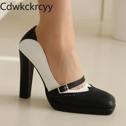Женские туфли на толстом каблуке, квадратный носок, высокий каблук, разные цвета, модная обувь, весна-осень